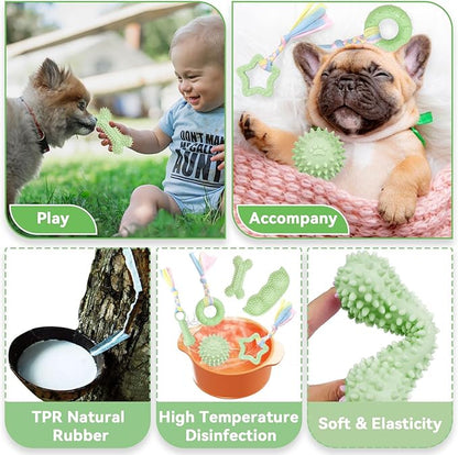 Petcare 6 Pack Small Dog Toys for Small Breed, Cute Green Puppy Teething Toys, Rubber Chew Toys, Essentials to Keep Them Busy, Best Pet Birthday Dog Toys