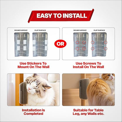 Extended 6.1 Inch Cat Self Groomer 2 Pack Corner Wall Brushes with Catnip, Adhesive & Screws, Cat Face Massager Comb for Indoor Cats, Wall Mounted Grooming Station, Durable & Easy to Clean
