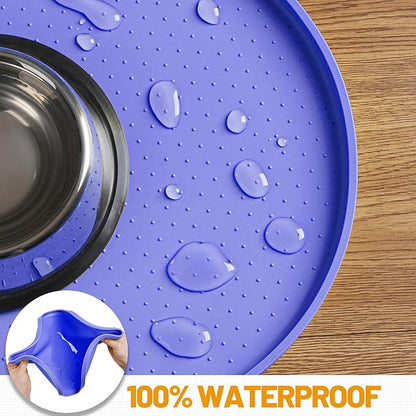 Hubulk 100% Waterproof Silicone Pet Feeding Mat with Raised Edge for Food and Water, Dog Bowl Mats, Cat Bowls Placemat with High Lip Protects Floor for Cats and Dogs (Purple, 16" L x 10" W)