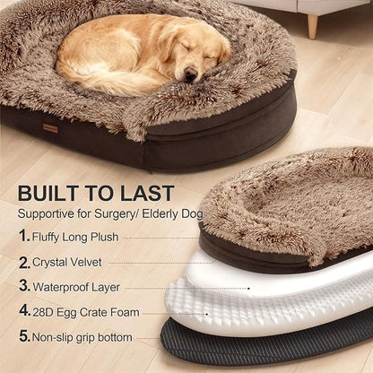 Orthopedic Dog Beds for Extra Large Dogs, 44" x32.6" x7.6" Supportive Dog Sofa Bed with 28D Egg-Crate Foam, Removable Washable Cover, Waterproof Lining, for Puppy,Senior,Sick,Brown