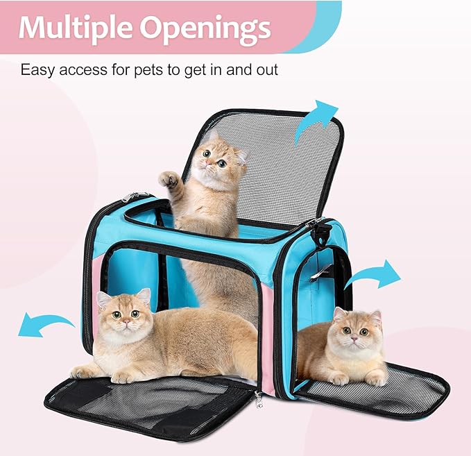 Discala Cat Dog Carrier Pet Carrier for Small Medium Cats Puppies Dog Carriers for Small Dogs Collapsible Soft Sided Cat Travel Carrier - Blue&Pink 21 * 13 * 13