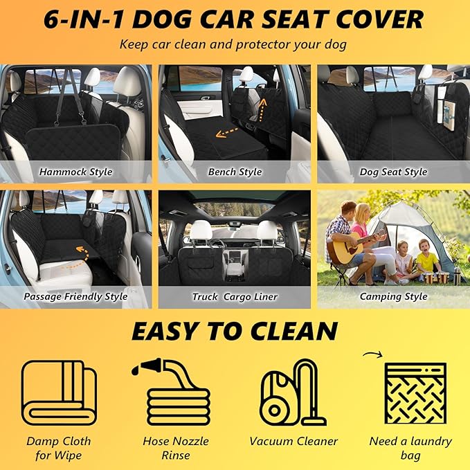 L'AGRATY Dog Car Seat Cover: Waterproof Back Seat Extender for Dogs with Side Flaps - Nonslip Hard Bottom Car Seat Cover for Dogs with Mesh Window: 60/40 Split Bench Dog Hammork Bed for Car SUV Truck