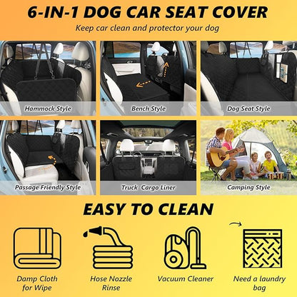L'AGRATY Dog Car Seat Cover: Waterproof Back Seat Extender for Dogs with Side Flaps - Nonslip Hard Bottom Car Seat Cover for Dogs with Mesh Window: 60/40 Split Bench Dog Hammork Bed for Car SUV Truck