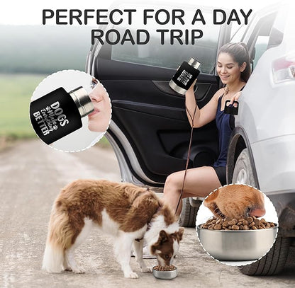 KEWIXY Insulated Dog Travel Water Bottle With Detachable Bowls, Ideal Gifts for Dog Lovers, Portable Water Bottle Dispenser, For Walking, Hiking, Camping, Outdoor (Black:Dogs Better, 32 Oz)
