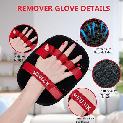 2PCS Pet Hair Removal Glove for Dogs&Cats,Upgraded 5-Finger Electrostatic Magic Brush Reusable Pet Hair Remover Glove for Laundry,Carpets,Sofa Gaps and Car Seats(Red)