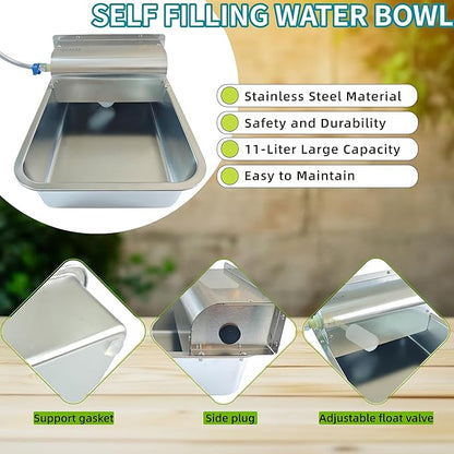 Large Automatic Dog Water Dispenser Stainless Steel Outdoor Dog Water Bowl Self-Filling Dog Bowl, Suitable for Livestock, Dogs, Cats, and Chickens, 3 Gallons