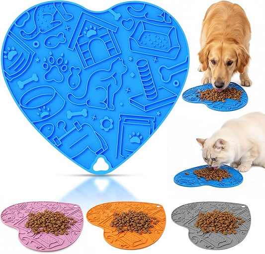 Silicone Slow Feeder Dog & Cat Bowl – Heart Shape Anti-Slip Puzzle Feeding Bowl for Slow Eating, Bloat & Digestion Control – Interactive Pet Enrichment Bowl(Blue)