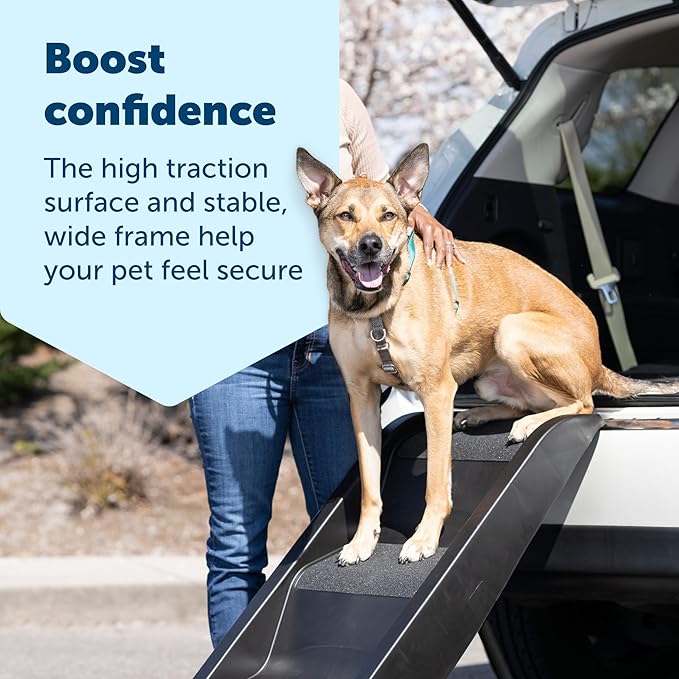 PetSafe Happy Ride Side Door Pet Steps - Easy Access for Back Seat - Adjustable Heights for Cars & SUVs - Lightweight Folding Design - Non-Slip Textured Steps - Supports Dogs Up to 200 lbs