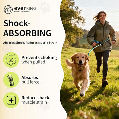 ‌EVERKING 6ft Hands-Free Dog Leash - 6-in-1 Adjustable with 360° Rotating Buckle, Night Reflective & Shock Absorbing for Large/Small Dogs (Up to 120lbs) (Green)