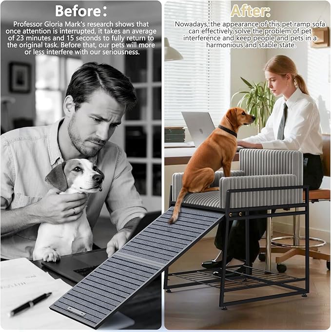 Pet Stairs Ramp with Seat,Dog Window Perch with Stairs and Storage,Dog Seat with Ramp Steps,Folding Pet Ramp for Dogs Cats,Bunk Bed Chair with Sofa Cushion for Bed Couch Office,Hold Up to 110 lbs
