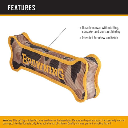 Browning Pet Training Tools, Durable Dog Toys for Tug and Fetch, Canvas Bone (Vintage Camo), Small