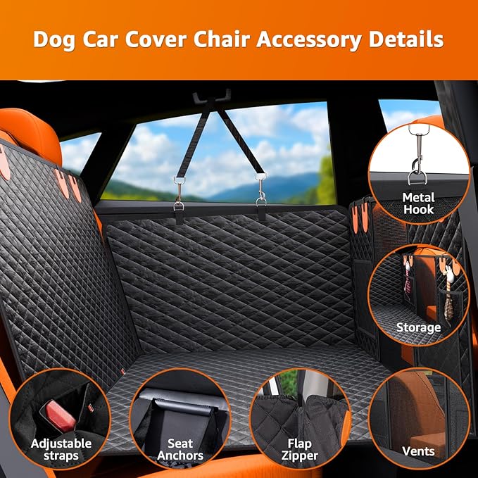Dog Car Seat Cover for Back Seat Anti Scratch Waterproof, Back Seat Extender for Dogs with Door Protection, Hard Bottom Holds 400LBS, Dog Hammock for Car, SUV, Truck, Crew Cab Universal 54" x 59"