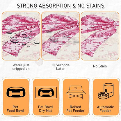 Dog Bowl Mat for Food and Water - Hamdwerk Absorbent Anti Slip Cat Feeding Mats for Floors, Quick Dry Pet Dog Feeding Matts, Diatomite Pet Dish Placemat Supplies, Coquettee Bow Style, 16 * 24in