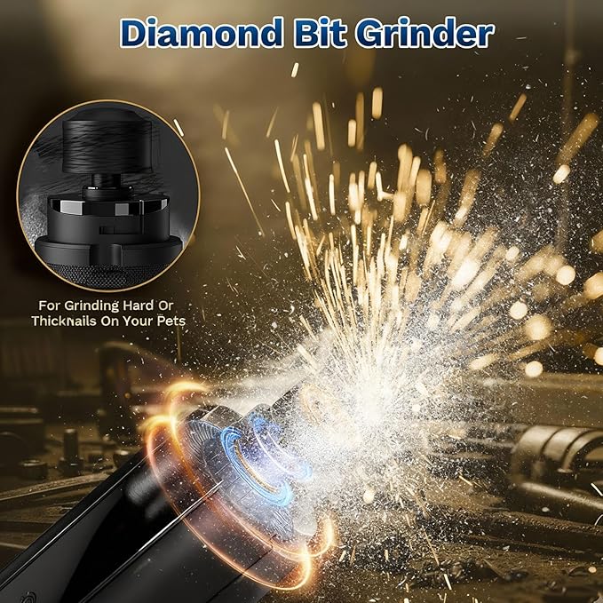 2-in-1 Dog & Cat Nail Clipper with Grinder - Dual Highlight LED Reduce Over-Trimming, Long Battery Cordless USB-C Rechargeable, Safety Lock & Catcher Cap, Quiet Home Grooming for Small Large Pets