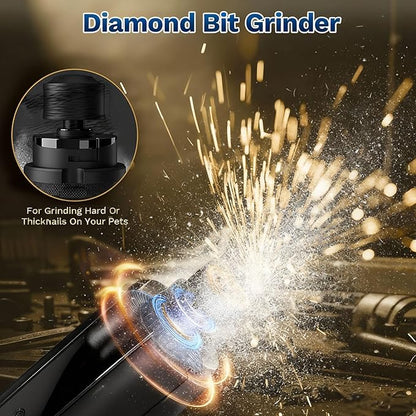 2-in-1 Dog & Cat Nail Clipper with Grinder - Dual Highlight LED Reduce Over-Trimming, Long Battery Cordless USB-C Rechargeable, Safety Lock & Catcher Cap, Quiet Home Grooming for Small Large Pets