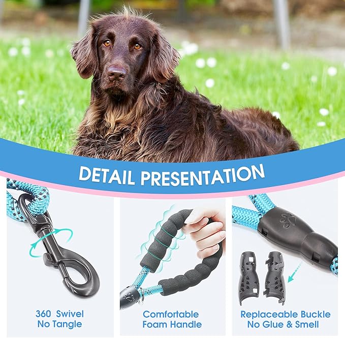 BAAPET 2/4/5/6 FT Dog Leash with Comfortable Padded Handle and Highly Reflective Threads for Small Medium and Large Dogs (2FT-1/2'', Blue)