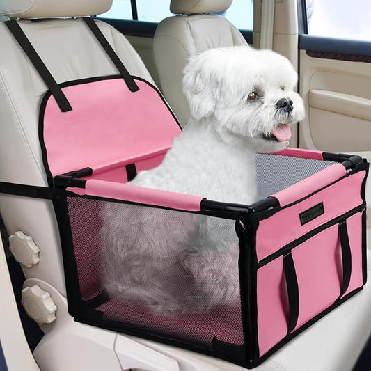 PetsHome Dog Car Seat Foldable Dog Car Booster Seat Waterproof Breathable Oxford Travel Bag for Small to Medium Dogs, Puppies, and Pets-Pure Pink-Upgrade