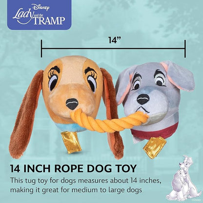 Disney for Pets Lady and The Tramp Rope Pet Toy 14in Dog Toys | Rope Tug Toy for Dogs Inspired by Lady and The Tramp with Crinkle and Squeaker