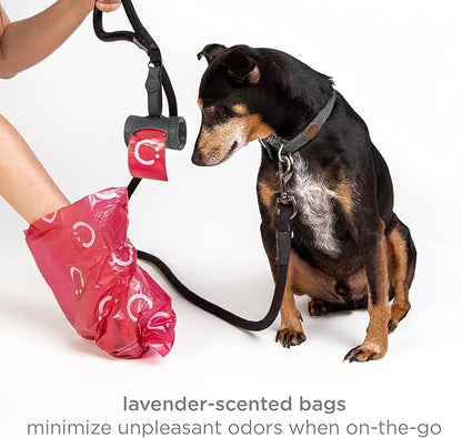Ubbi Retractable Dog Poop Bag Holder and Dispenser with Silicone Strap Leash Attachment, Includes 2 Rolls of Lavender Scented Leakproof Waste Bags, Charcoal