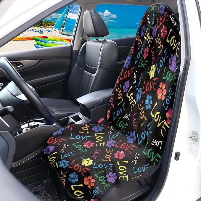 Coldinair Love Colorful Dog Paws Print Towel Waterproof Sweat Beach Seat Cover Universal for Car Truck SUV Seat for Dog or Workout,Non-Slip and Easy to Install