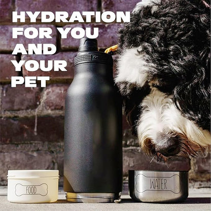 asobu Buddy Bottle a Stainless Steel Insulated Water Bottle for with Removable Dog Water Bowl and Dog Food and Treat Storage Bowl (Pastel Green, 34 Oz)