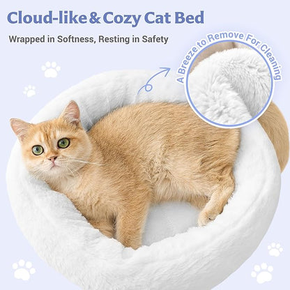 Modern Cat Tree for Indoor Cats Large Adult, 36in H Cat Tree Tower with Scratching Posts, Cozy Cat Bed Cave, Washable Cushions, Dangling Balls, Play&Nap Cat House Condo for All Breeds, Blue