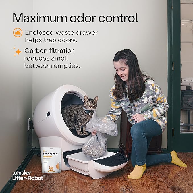 Litter-Robot 4 Supply Bundle by Whisker, White - Automatic, Self-Cleaning Cat Litter Box, WiFi Enabled, Includes Litter-Robot 4, 3 OdorTrap Refills, 10 Liners, 30 Cleaner Wipes, & 2 Carbon Filters