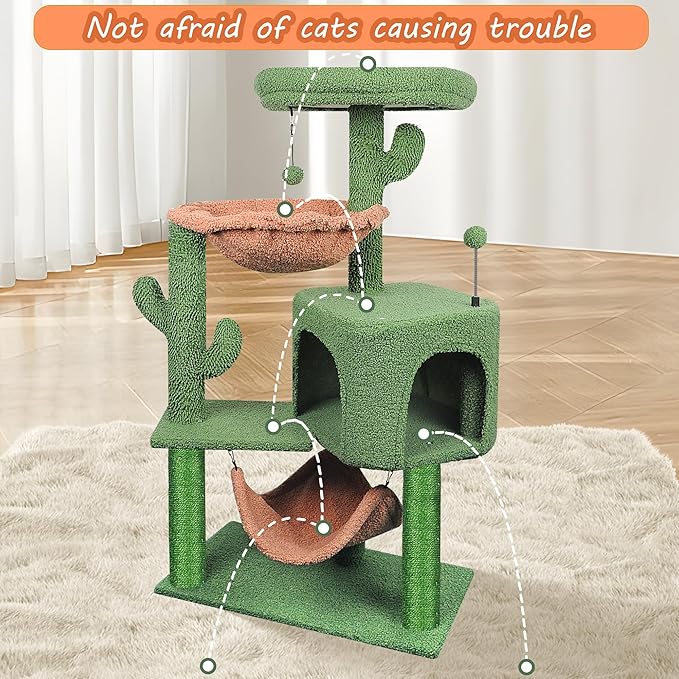 YUNIQUE Cat Tree with Cat Condo Scratch Post and Big Hammock, Green