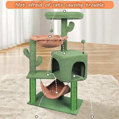 YUNIQUE Cat Tree with Cat Condo Scratch Post and Big Hammock, Green