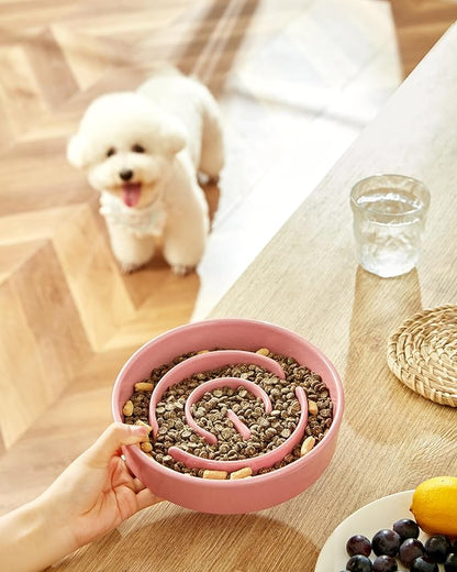 Ceramic Slow Feeder Dog Bowls, 2.0 Cups Slow Feeder for Medium Dogs, Puzzle Maze Bowl to Slow Down Eating, 30oz, 8in, Pink
