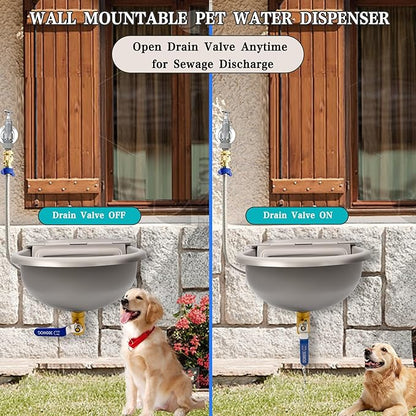Automatic Dog Water Dispenser with Drain Hole & Drain Valve, Stainless Steel Auto Dog Water Bowl with 2 Float Valves, Hose Quick Connect Fitting, for Livestock, Chicken, Horse (3 Gallons)