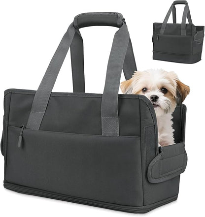 Dog Purse Carrier for Small Dogs Under 10 lbs with Pockets Adjustable Soft Sided Pad Extendable Dog Carriers Tote for Puppies with Safety Leash Clip for Travel Shopping (Dark Gray)