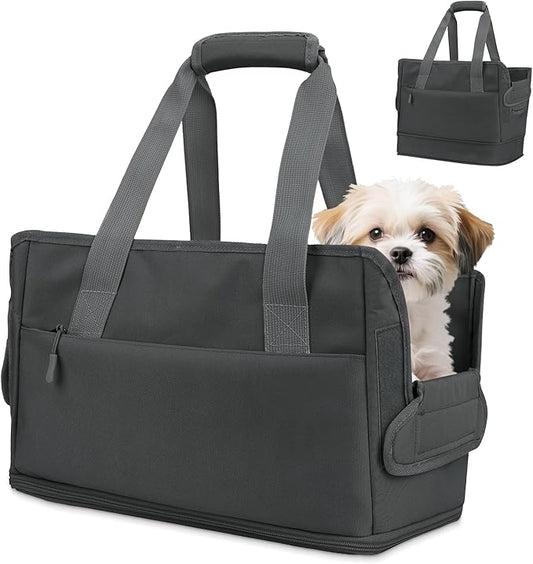 Dog Purse Carrier for Small Dogs Under 10 lbs with Pockets Adjustable Soft Sided Pad Extendable Dog Carriers Tote for Puppies with Safety Leash Clip for Travel Shopping (Dark Gray)