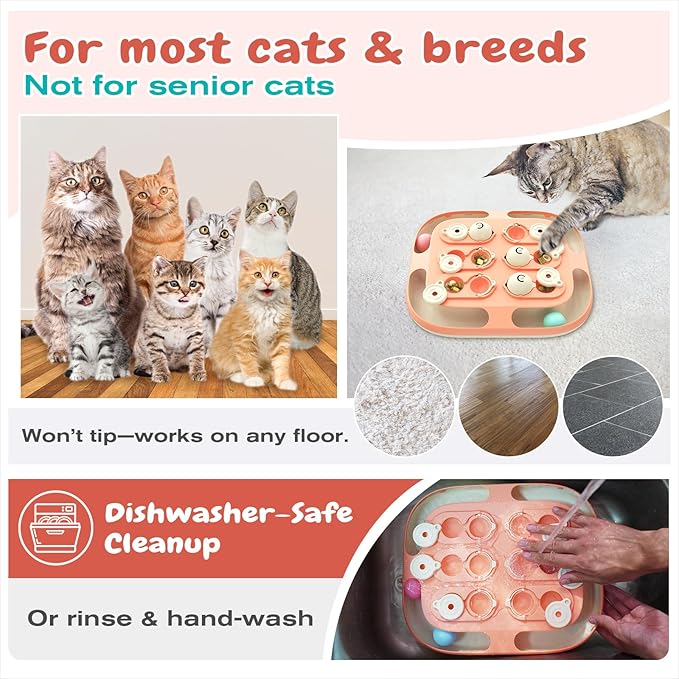KADTC 2 Ways to Play Large Size Cat Treat Puzzle Toy U.S. Brand & Design Tracking Balls for Indoor Cats Puzzles Feeder Kitten Stimulating Enrichment Slow Feeding Toys Interactive Brain-Teasing Game