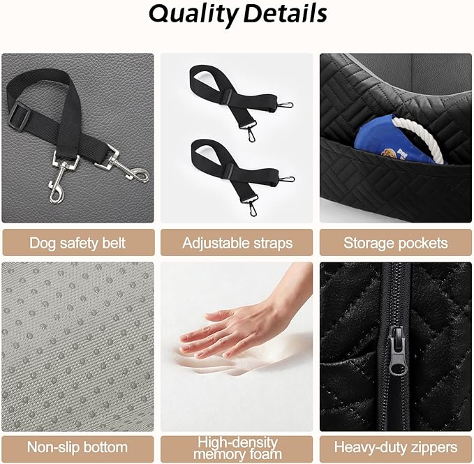 JOEJOY Dog Car Seats for Small Medium Dogs Under 35lbs, Waterproof PU Leather Dog Booster Seat with Detachable Cover, Thickened Memory Foam Pet Car Seat with Safety Belt and Storage Pockets