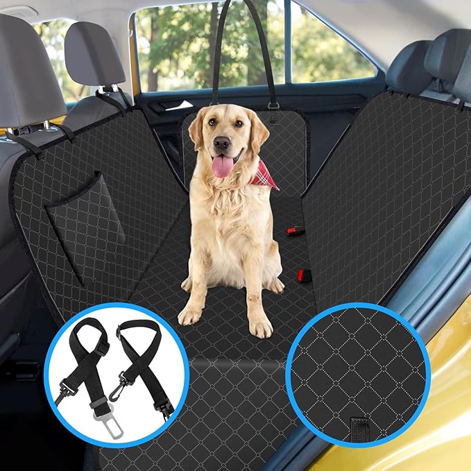 Dog Car Seat Cover for Back Seat with Storage Pocket Dog Hammock Protects Against Dirt Seat Covers for Cars Scratch Prevention Fits for SUVs and Trucks 54"x 58", Black
