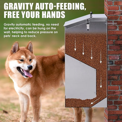 Automatic Dog Feeder Large Breed Outdoor Auto Dog Food Dispenser 25lbs Large Capacity Stainless Steel Gravity Pet Feeder Feeding Station Pet Dry Food Dispenser (M)