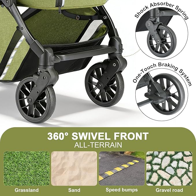 Pet Stroller for Small Dogs & Cats – Easy One-Hand Fold, Supports Up to 35 lbs – Green