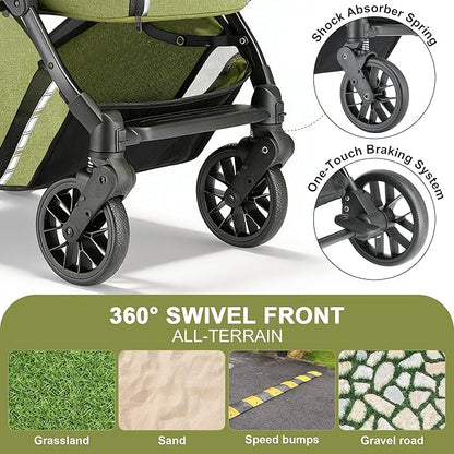 Pet Stroller for Small Dogs & Cats – Easy One-Hand Fold, Supports Up to 35 lbs – Green