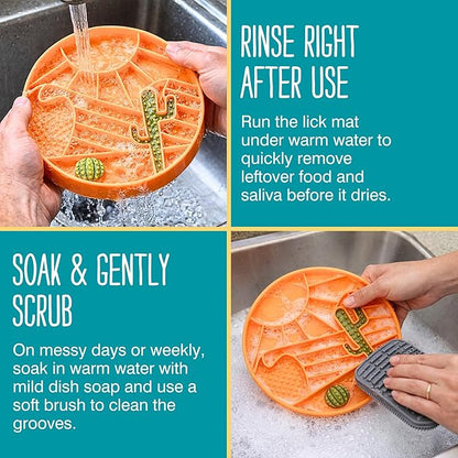 Messy Mutts and Cats Interactive Slow Feeder | Desert Orange - 2 Cup Capacity | 8” Round Silicone Puzzle Slow Feeder for Dogs/Cats | Enrichment Food Dish for Slow Eating, Bloating