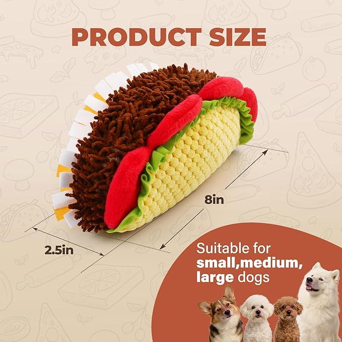 Prime Pets Plush Taco Dog Toy, Dog Squeaky Toys, Food Shaped Pet Toy for Small Medium Large Dogs, Stuffed Puppy Chew Toys