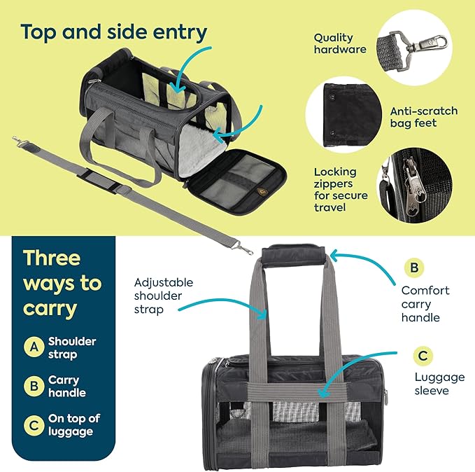 Sherpa Original Deluxe Travel Pet Carrier, Airline Approved & Guaranteed On Board - Charcoal Gray, Small