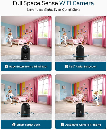FOSCAM 4K Indoor Camera, Full Space Sense WiFi Camera with 360° Radar Auto-Tracking Baby & Pet Camera - No-Blind-Spot View, One Touch Call, Human/Motion/Sound Detection, Compatible with Alexa (Black)
