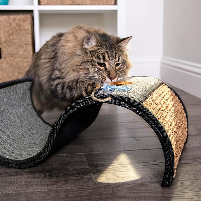 Petlinks Dream Curl Carpet Cat Scratcher, Dual-Surface Cat Scratching Post, Lounge & Hide Scratchers for Cats & Kittens, Gray, Furniture Protector, One Size Fits All Cats