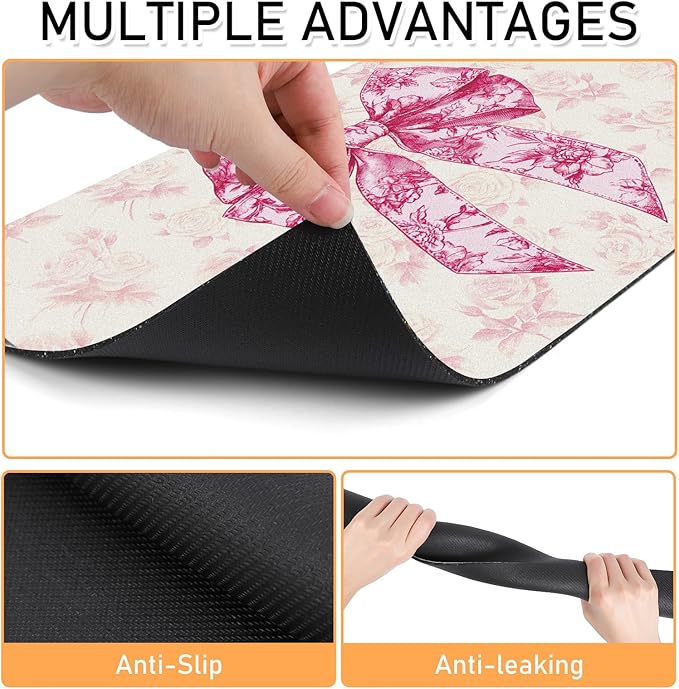 Dog Bowl Mat for Food and Water - Hamdwerk Absorbent Anti Slip Cat Feeding Mats for Floors, Quick Dry Pet Dog Feeding Matts, Diatomite Pet Dish Placemat Supplies, Coquettee Bow Style, 17 * 30in