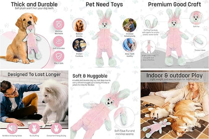 FGA MARKETPLACE Frog-Pink Rabbit Flat NO Stuffing NO Squeak Plush Dog Toy, Funny Style Will Entertain Your Pet for Hours, Recommended for Small and Medium Dog 21 INCH Long
