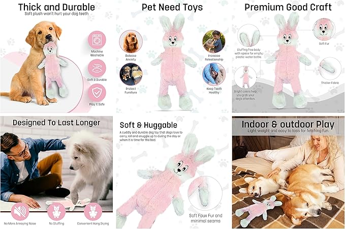 FGA MARKETPLACE Bundle of 5 Flat NO Stuffing NO Squeak Plush Dog Toys, Funny Style Will Entertain Your Pet for Hours, Recommended for Small and Medium Dog 21 INCH Long