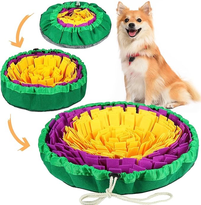 Vivifying Snuffle Mat for Dogs, Enrichment Dog Puzzle Toys for Slow Eating and Keep Busy, Adjustable Sniff Mat Encourages Natural Foraging Skills and Mental Stimulation(Yellow Purple)