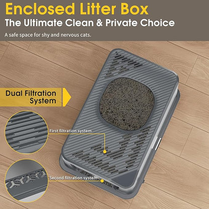 Large Stainless Steel Cat Litter Box with Lid - Odor-Resistant & Enclosed Design, Anti-Leakage & Non-Sticky Surface for Easy Cleaning (Gray)