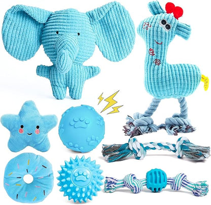 8 Pack Luxury Puppy Toys for Teething Small Dogs, Puppy Chew Toys with Squeaky Dog Toys, Balls and Rope Dog Chew Toys, Dog Toys to Keep Them Busy (Blue, 8-Pack)